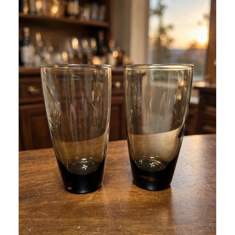 Tawny Smoke Brown Large Glasses Tumblers by Libbey Lot Of Two (2)